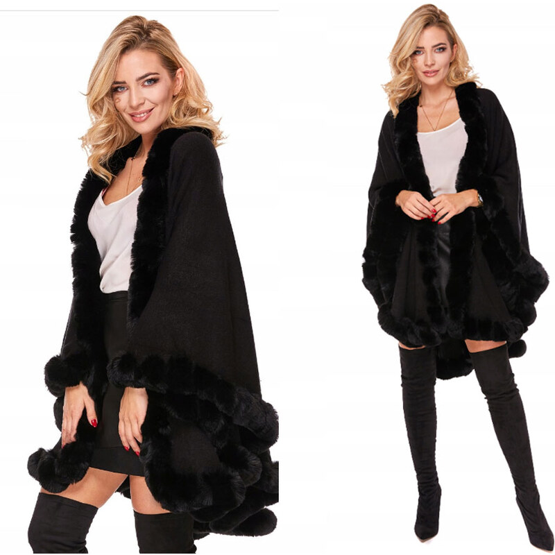 Fashionweek Extrémne teplé a efektívne dámske pončo s kožušinou KARR09 65379306