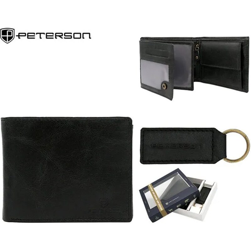 Elegantný čierny kožený set Peterson - peňaženka a kľúčenka 65421194