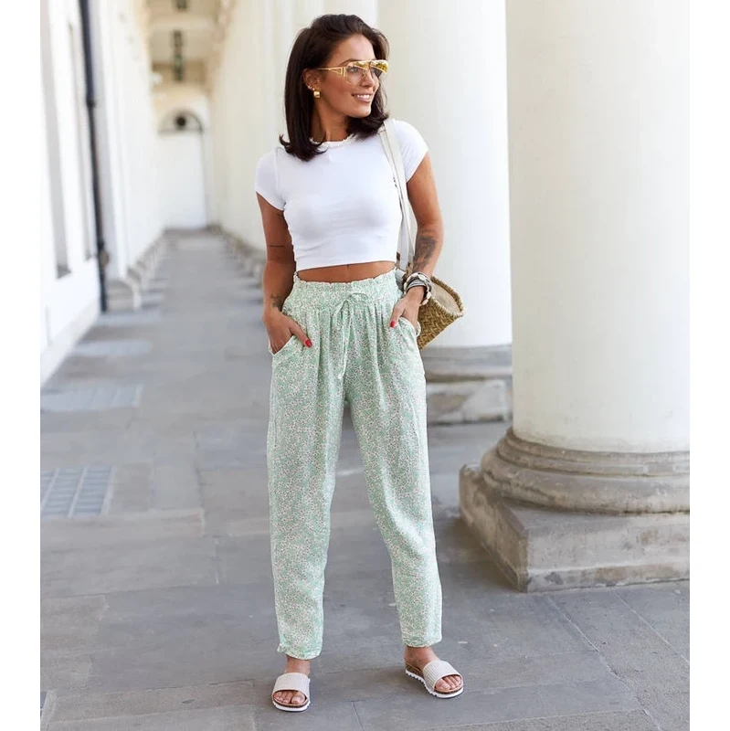 Gemre Zelené široké kvetinové nohavice od spoločnosti Ippocrate 65390673