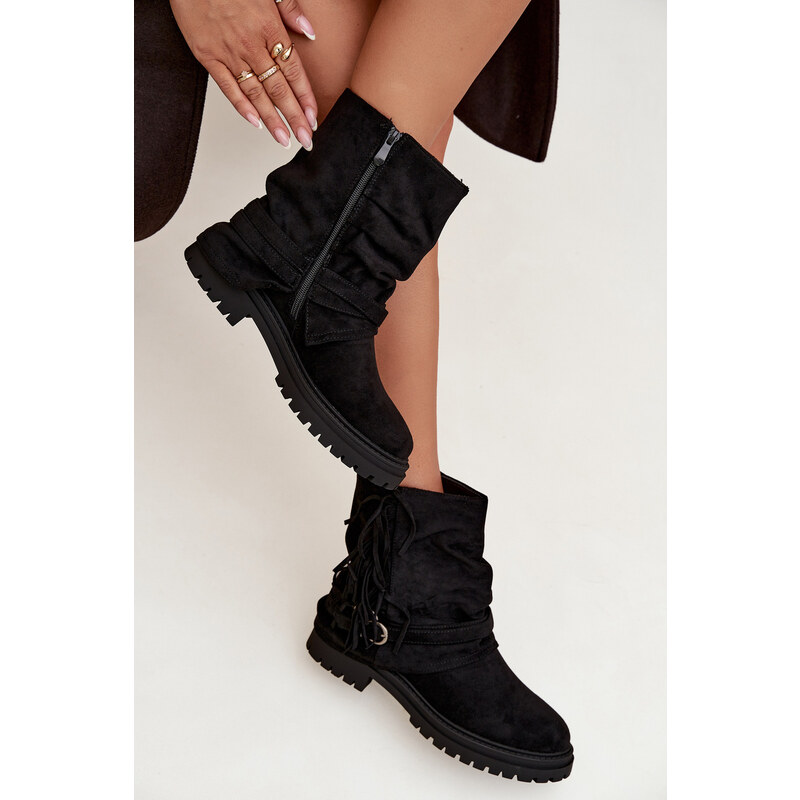 Boto Zateplené dámske členkové topánky s frínzami a klarami na plochej 65419162