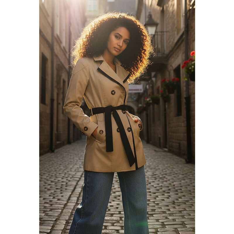 Glara Dámsky dvojfarebný jarný/jesenný trenčkot 13402326