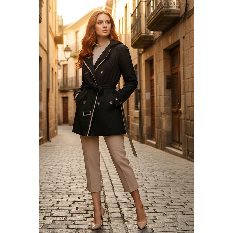 Glara Dámsky dvojfarebný jarný/jesenný trenčkot 13402328