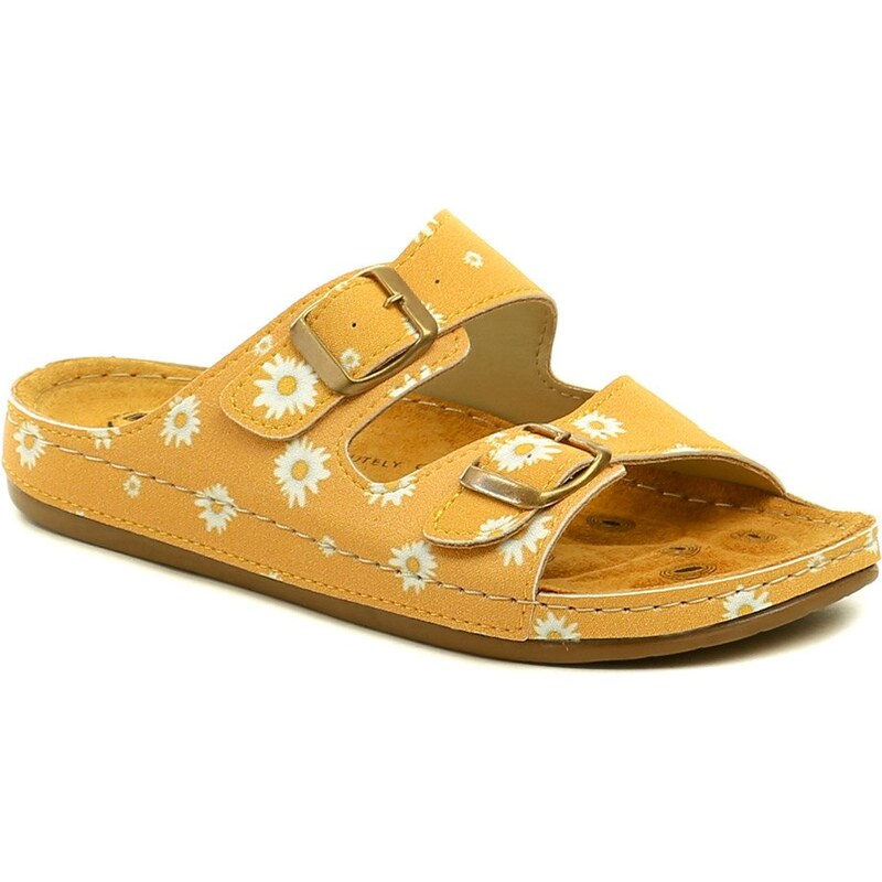 Medi Line 1633-25 žltá kvet dámske zdravotné šľapky 65386444