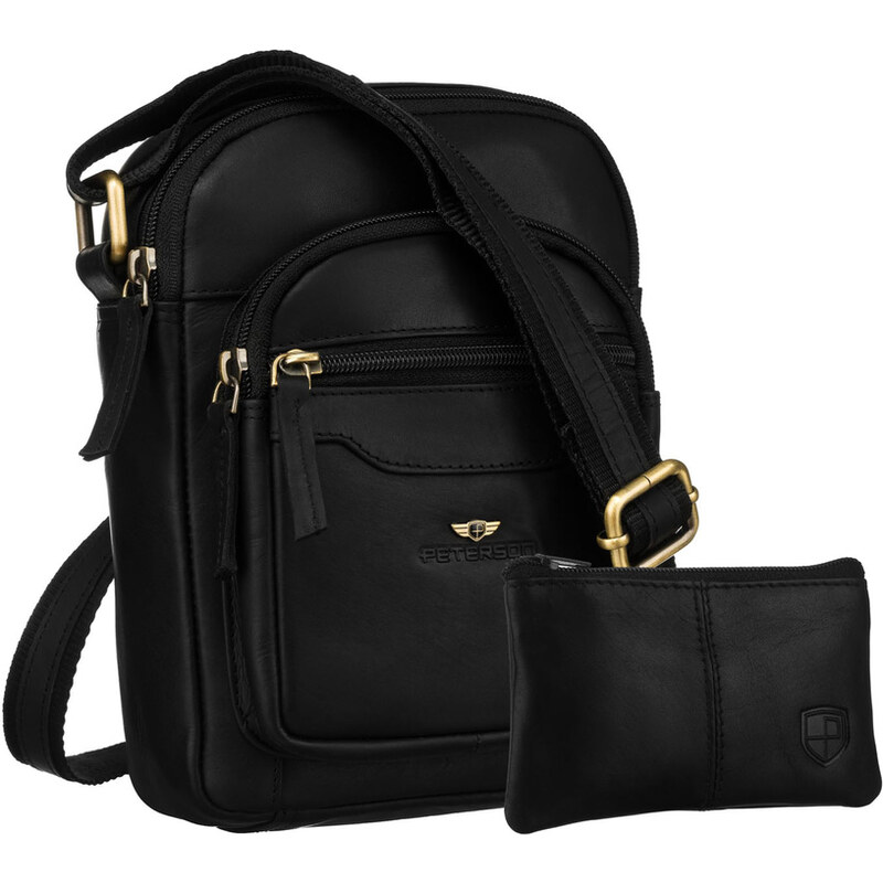 Čierna pánska kožená crossbody taška Peterson + kožené puzdro na kľúče 65387074