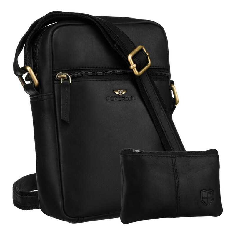 Pánska kožená crossbody taška v čiernej farbe s púzdrom na kľúče - 65387070