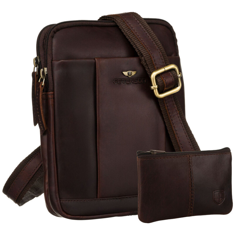 Hnedá pánska kožená taška cez rameno Peterson + puzdro na kľúče 65387079