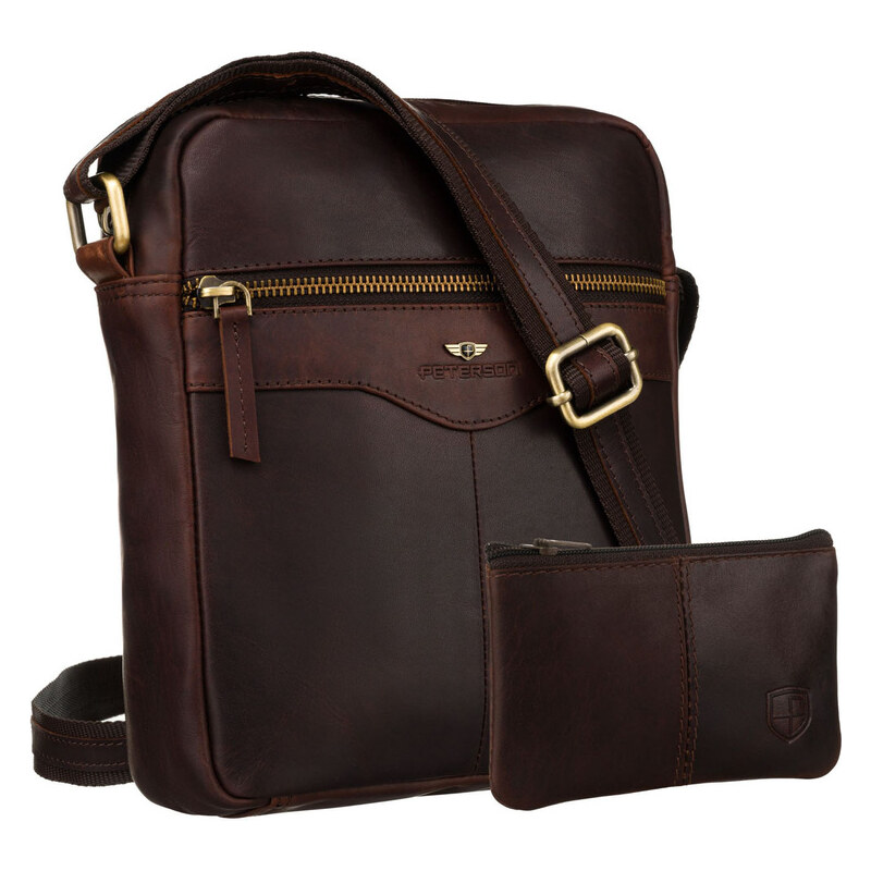 Pánska hnedá kožená crossbody taška Peterson + kožené puzdro na kľúče 65387082