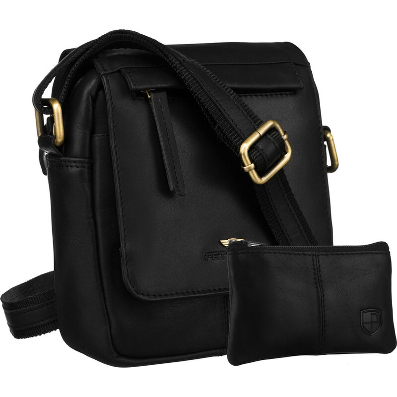 Čierna pánska kožená taška na rameno s klopou + kožené puzdro na kľúče 65387088