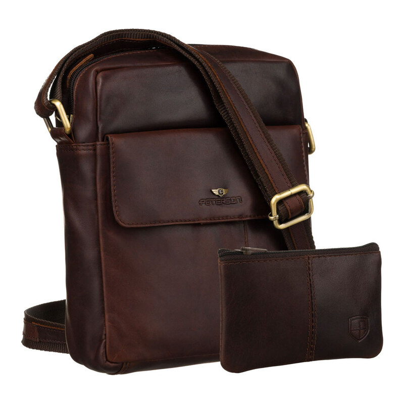 Hnedá pánska kožená crossbody taška Peterson + kožené puzdro na kľúče 65387085