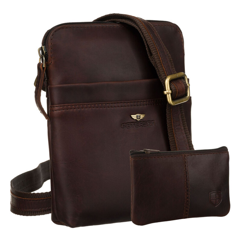 Hnedá pánska kožená crossbody taška Peterson + puzdro na kľúče 65387092