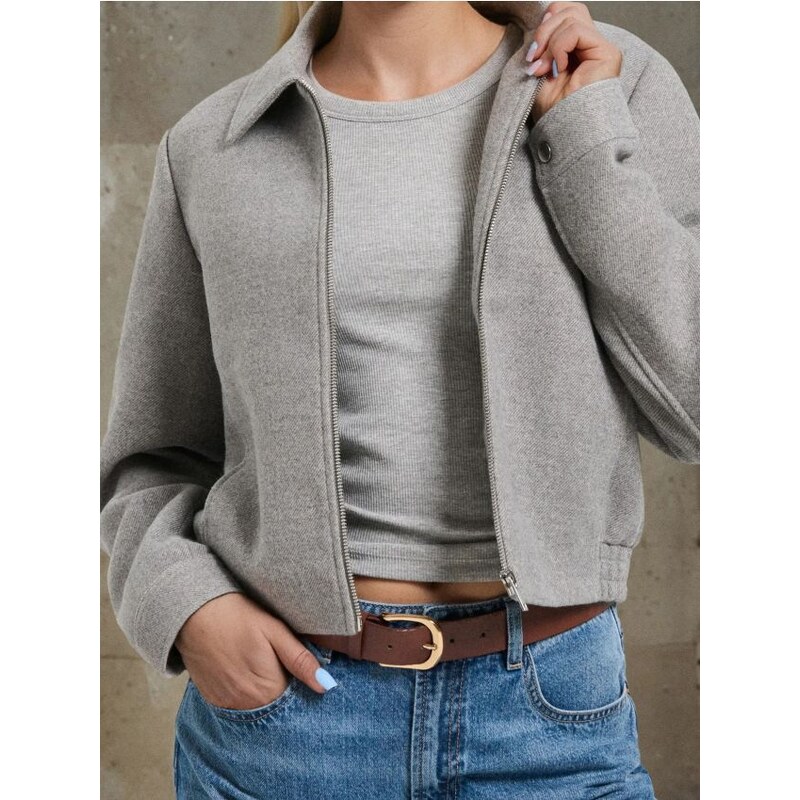 Sinsay - Bomber bunda s golierom - svetlošedá 65750193