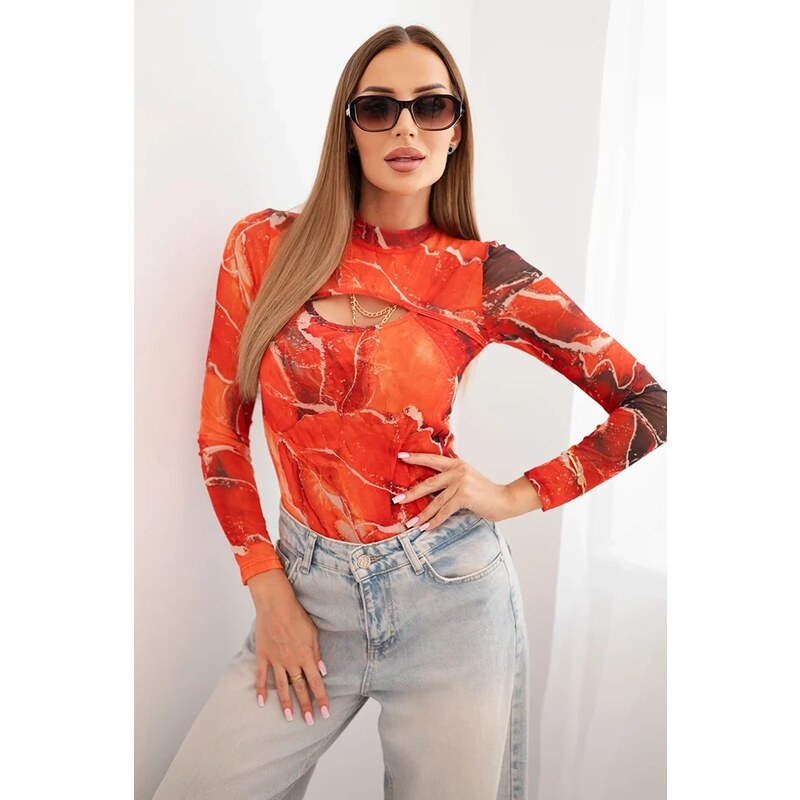 Kesi Marble pattern nude blouse red 60729968