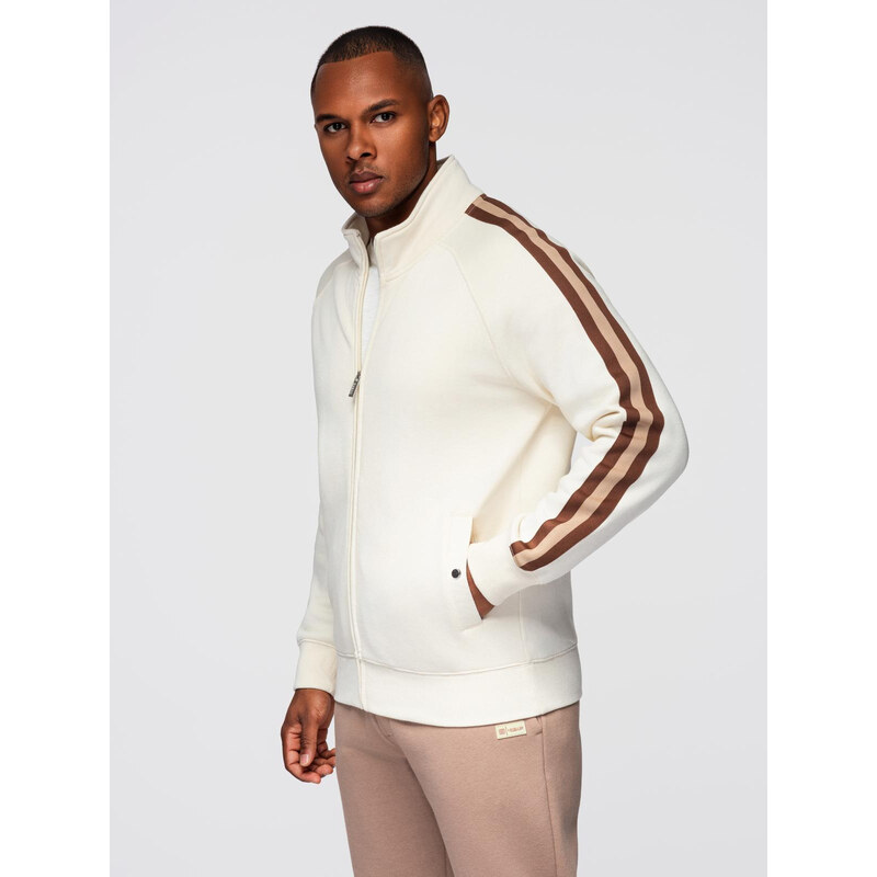 Ombre Mens sweatshirt with high collar and stripes - cream 64792692