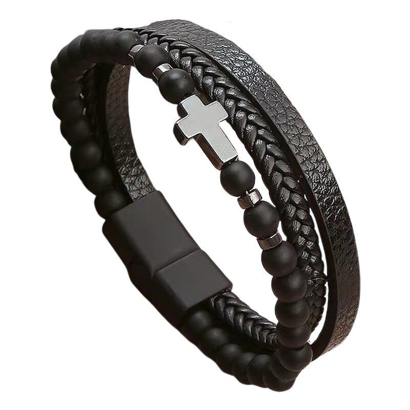 Čierny pánsky náramok s krížom 65764954