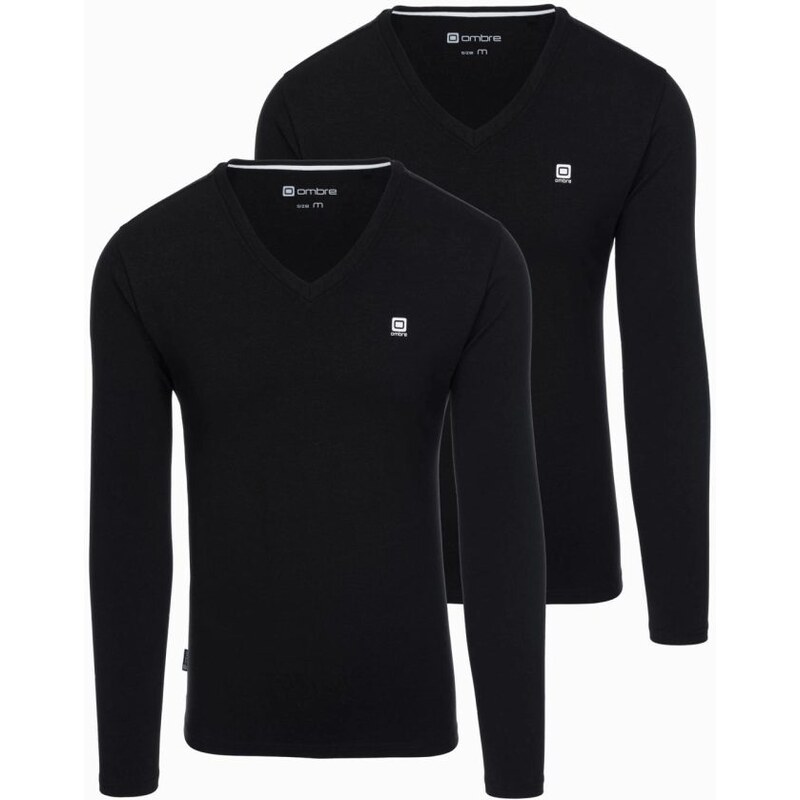 Ombre Clothing Dvojbalenie čiernych tričiek s dlhým rukávom, V 65391021