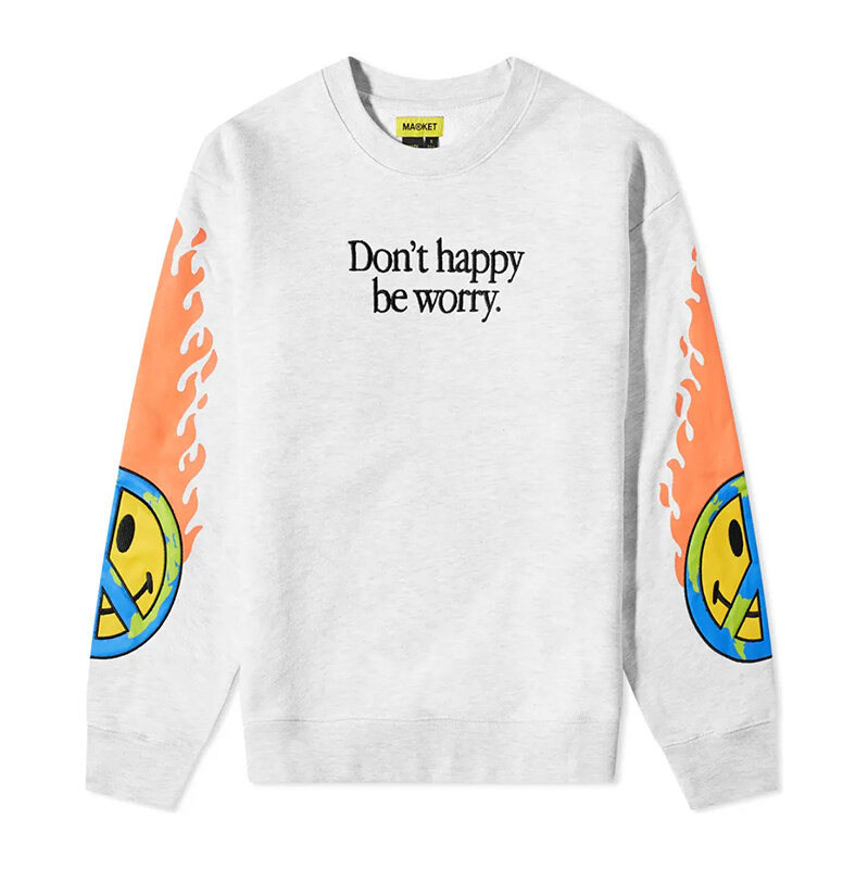 Market Smiley Earth On Fire Crewneck - Pánske - Mikina MARKET - Sivé - 66356313