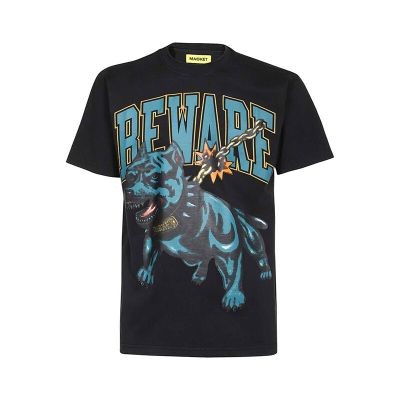 Market Beware Dog Washed Tee Black - Pánske - Tričko MARKET - Čierne - 66356326