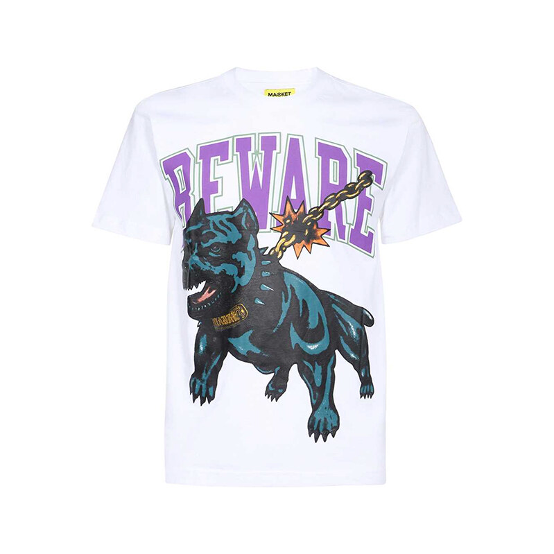 Market Beware Dog Washed Tee White - Pánske - Tričko MARKET - Biele - 66356327