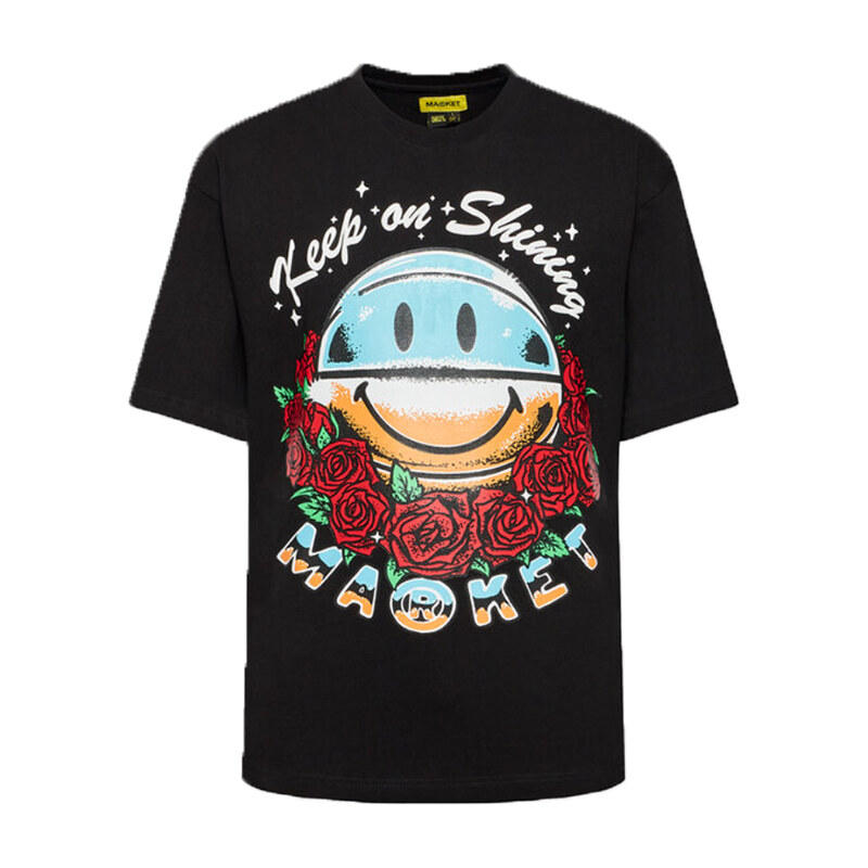 Market Smiley Keep On Shining Tee - Pánske - Tričko MARKET - Čierne - 66356329
