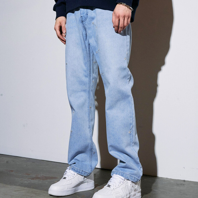 Pleasures Safety Pin 5 Pocket Denim Blue - Pánske - Nohavice Pleasures 66356929