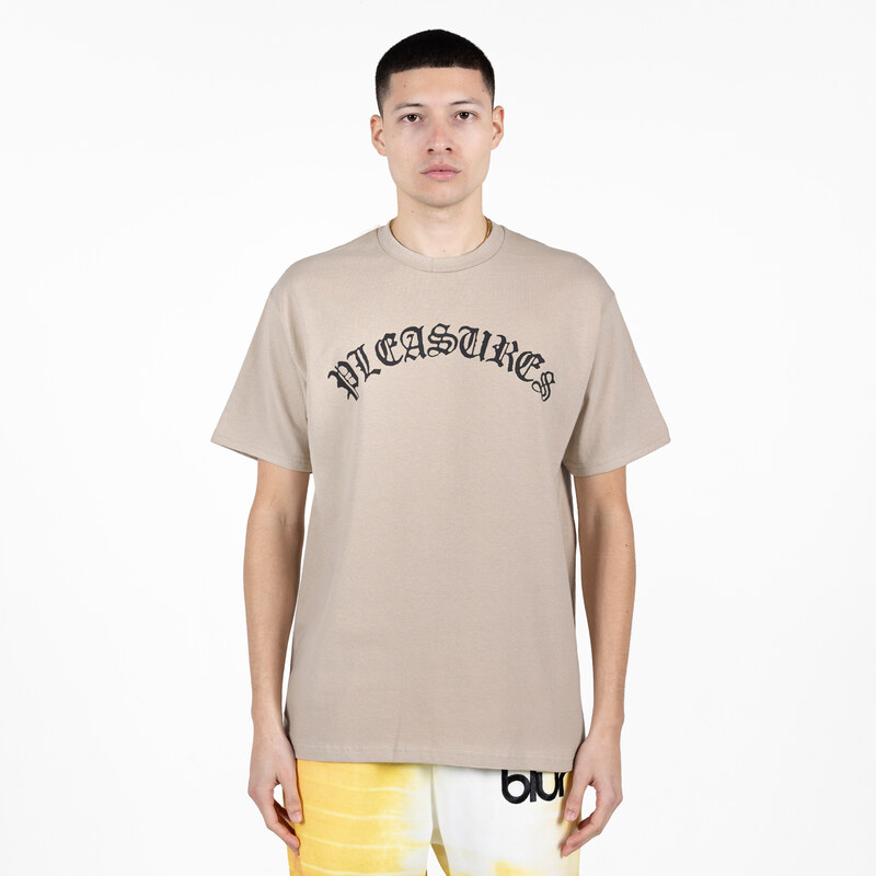 Pleasures Old E Logo Tee Sand - Pánske - Tričko Pleasures - Hnedé - 66357081