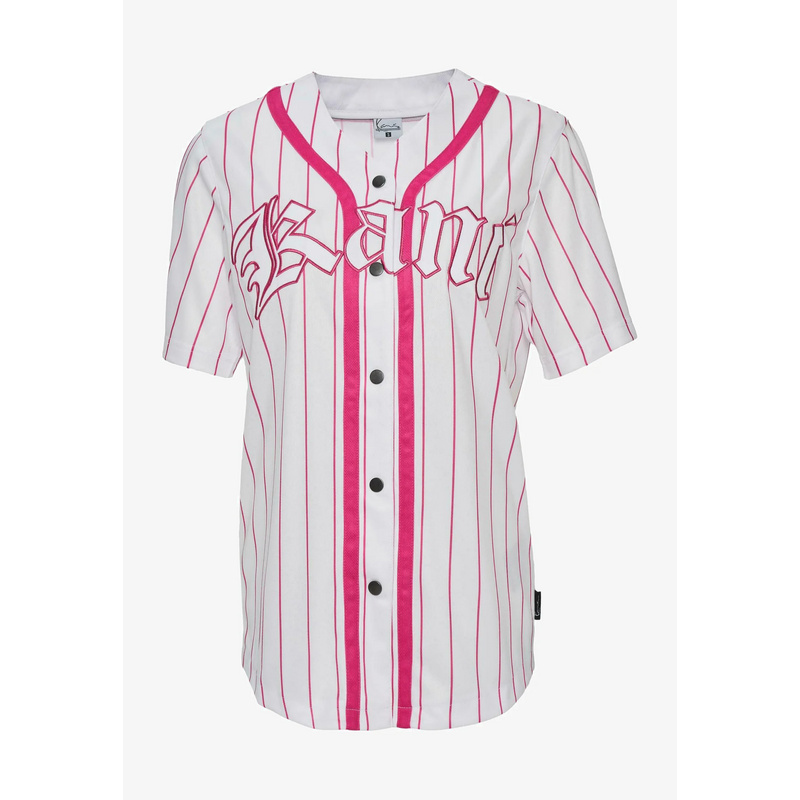 Karl Kani Woven Signature Old English Baseball Women Shirt White/Pink 66357366