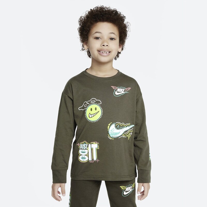Nike NSW Art Of Play Relaxed Longsleeve Tee Cargo Khaki - Detské - 66357578