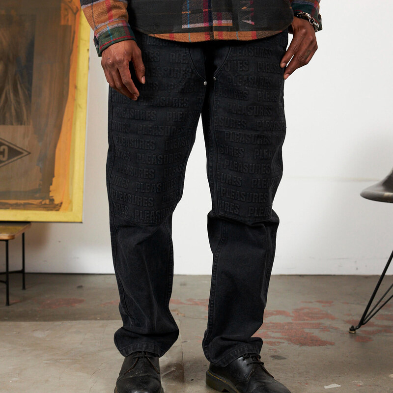 Pleasures Impact Double Knee Pants Black - Unisex - Nohavice Pleasures 66358355