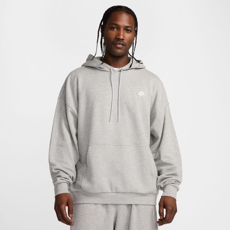 Nike Club Fleece Oversized French Terry Pullover Hoodie Heather Grey - 66359863