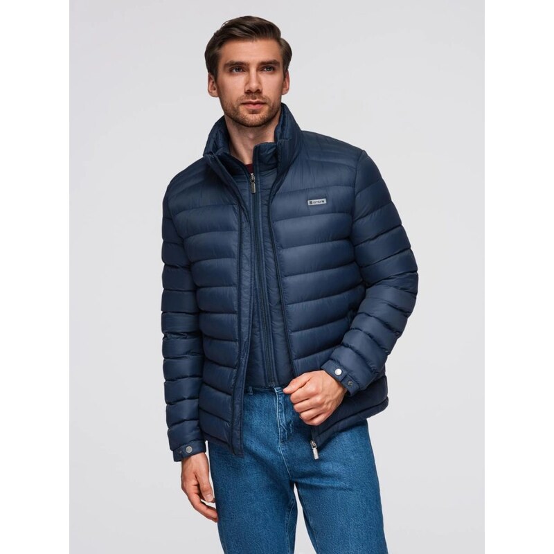 Ombre Clothing Jedinečná modrá prešívaná bunda s vysokým golierom V1 65391007