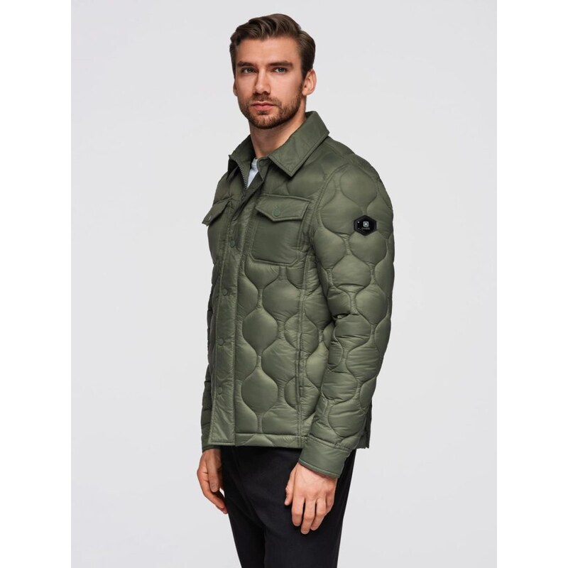 Ombre Clothing Módna olivová pánska prechodná bunda V2 JALP-0215 65391011