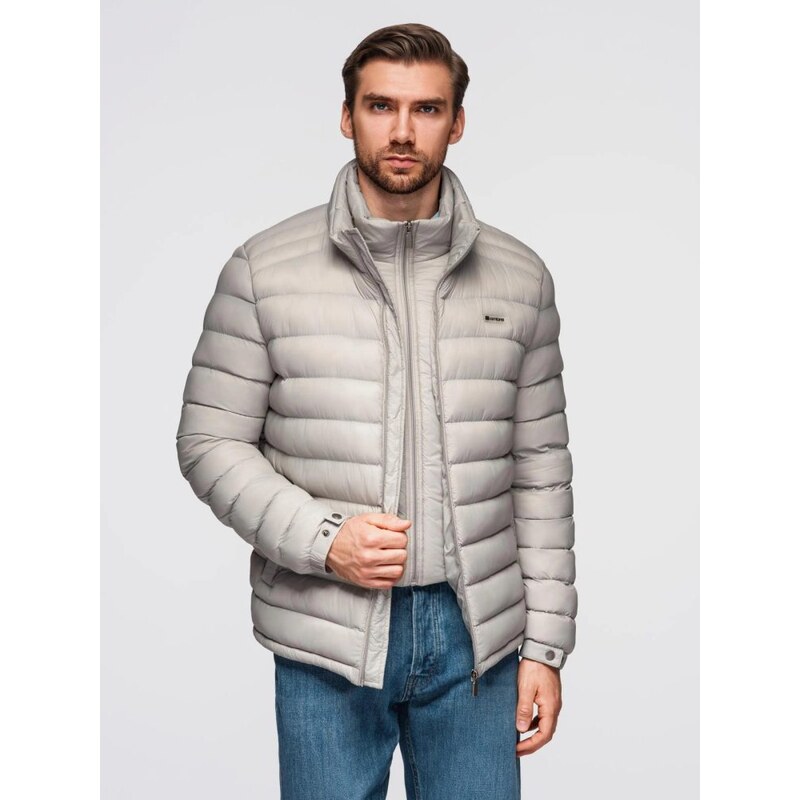 Ombre Clothing Jedinečná šedá prešívaná bunda s vysokým golierom V2 65391008