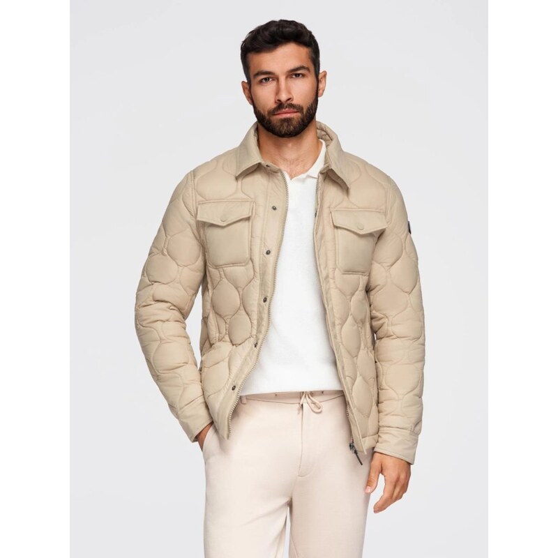 Ombre Clothing Módna béžová pánska prechodná bunda V1 JALP-0215 65391010