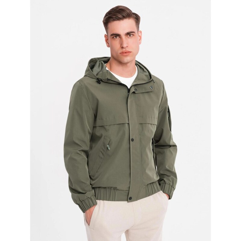 Ombre Clothing Moderná olivová pánska prechodná bunda V2 JANP-0225 65391013