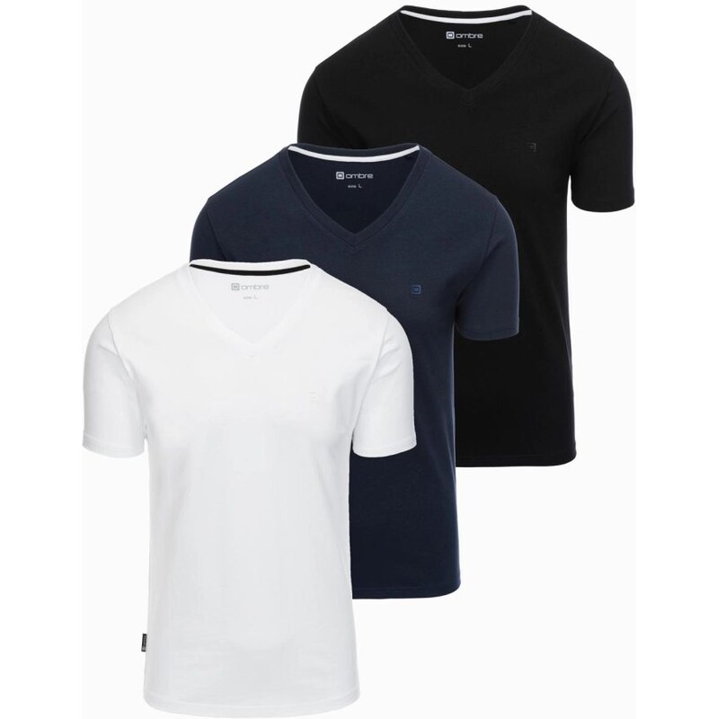 Ombre Clothing Trojbalenie farebných bavlnených tričiek s V výstrihom 65391015