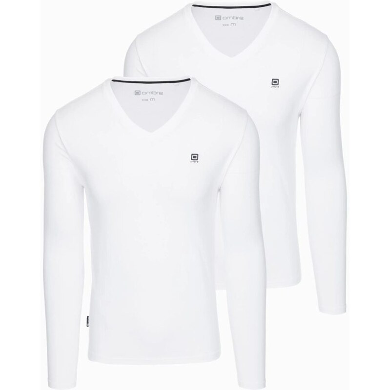 Ombre Clothing Dvojbalenie bielych tričiek s dlhým rukávom, V 65391020