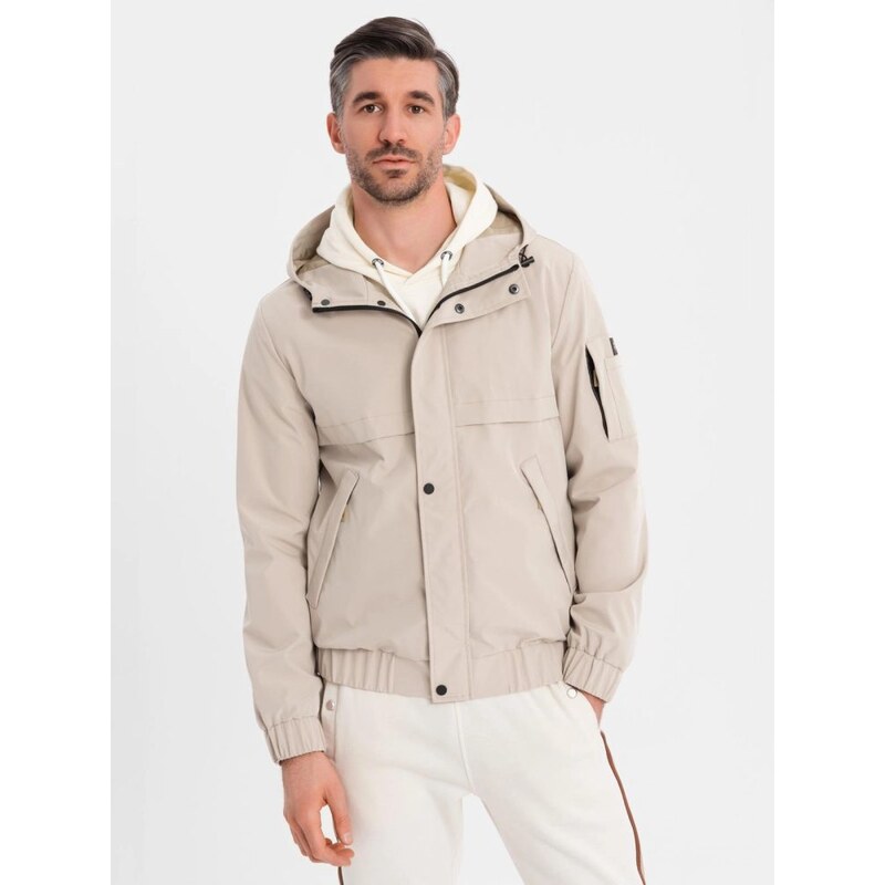 Ombre Clothing Moderná béžová pánska prechodná bunda V3 JANP-0225 65391014