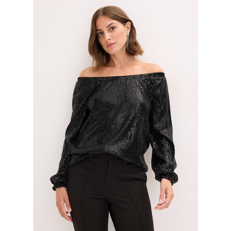 bonprix Carmen tričko, oversize s flitrami, farba čierna 47295293