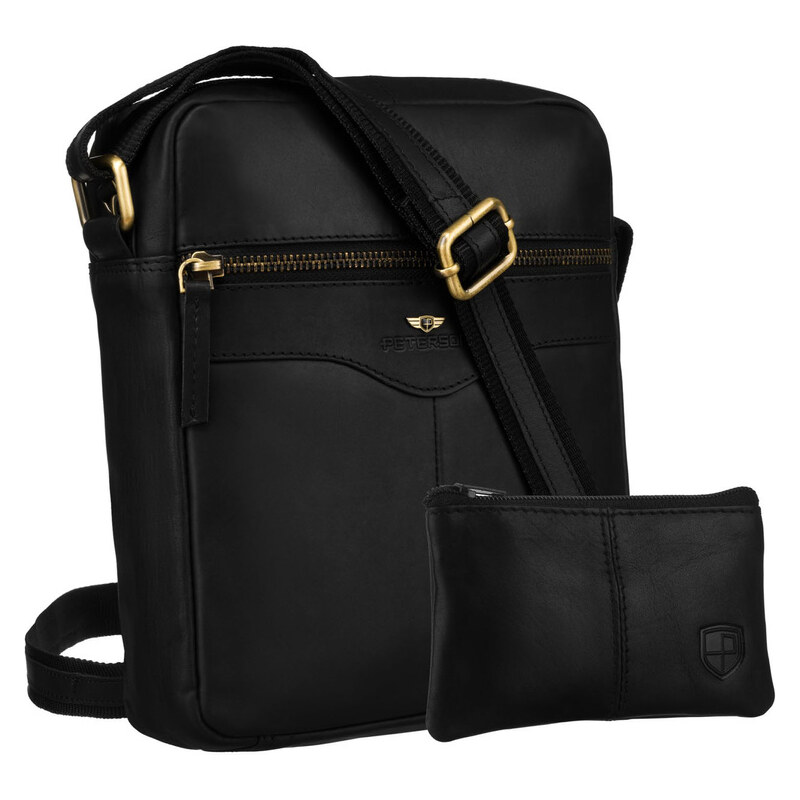 Pánska čierna kožená crossbody taška Peterson + puzdro na kľúče 65387083