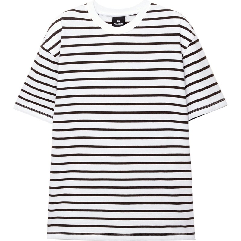Pull&Bear Tričko tmavohnedá / biela 65475332