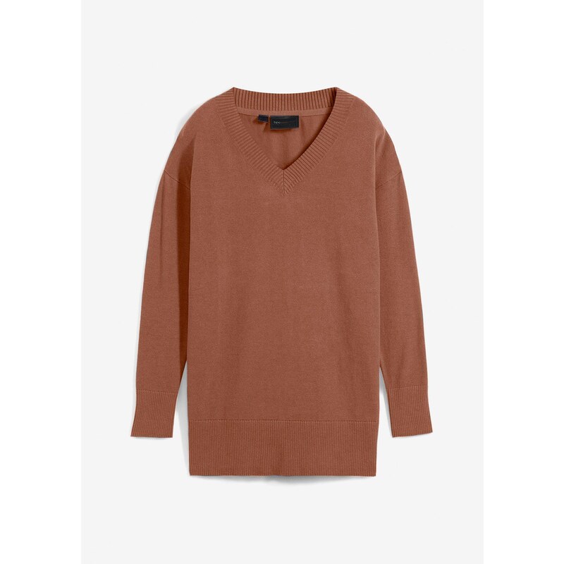 bonprix Dlhý pulóver, farba hnedá 45358912