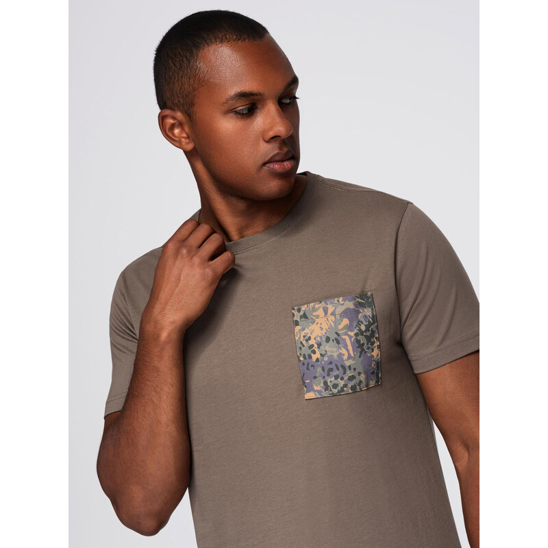 Ombre Mens cotton t-shirt with printed pocket - dark olive 65423822