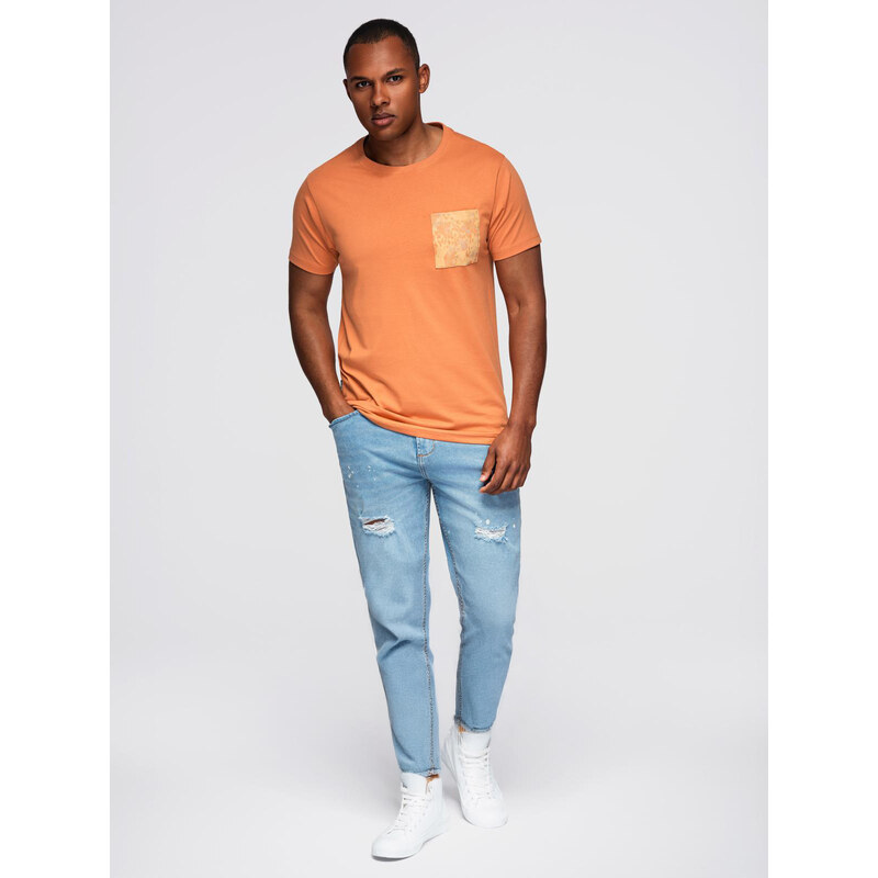 Ombre Mens cotton t-shirt with printed pocket - orange 65433027