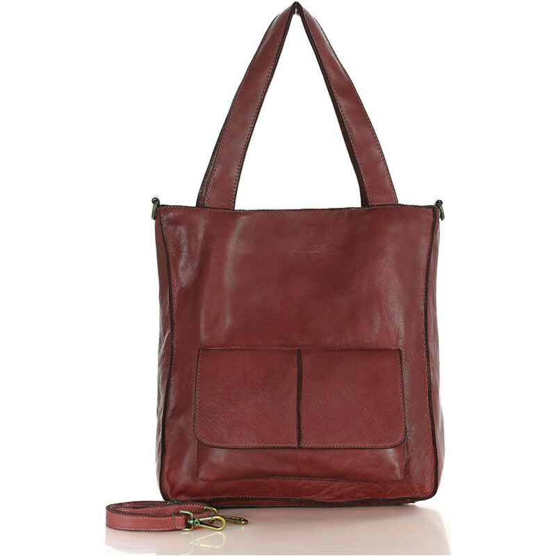 MARCO MAZZINI Červená dámska kožená shopper kabelka (v234h) 63460649