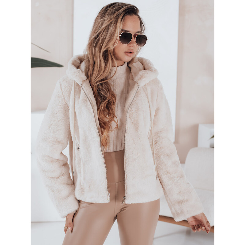 BASIC Béžová dámska kožúšková bunda ELMIRIS s vreckami TY4994 65413198