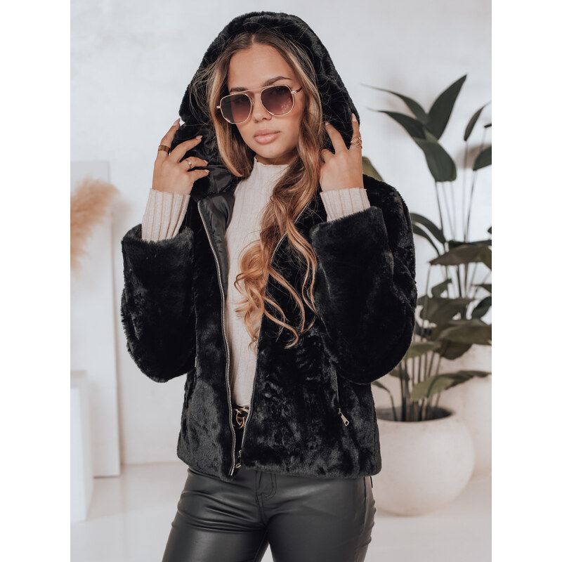 BASIC Čierna dámska kožúšková bunda ELMIRIS s vreckami TY4995 65413197