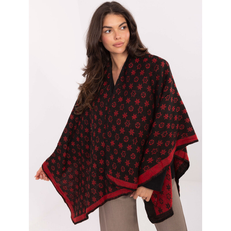BASIC Čierno-červené dámske pončo s potlačou AT-PN-7661.89-black-red 65413200