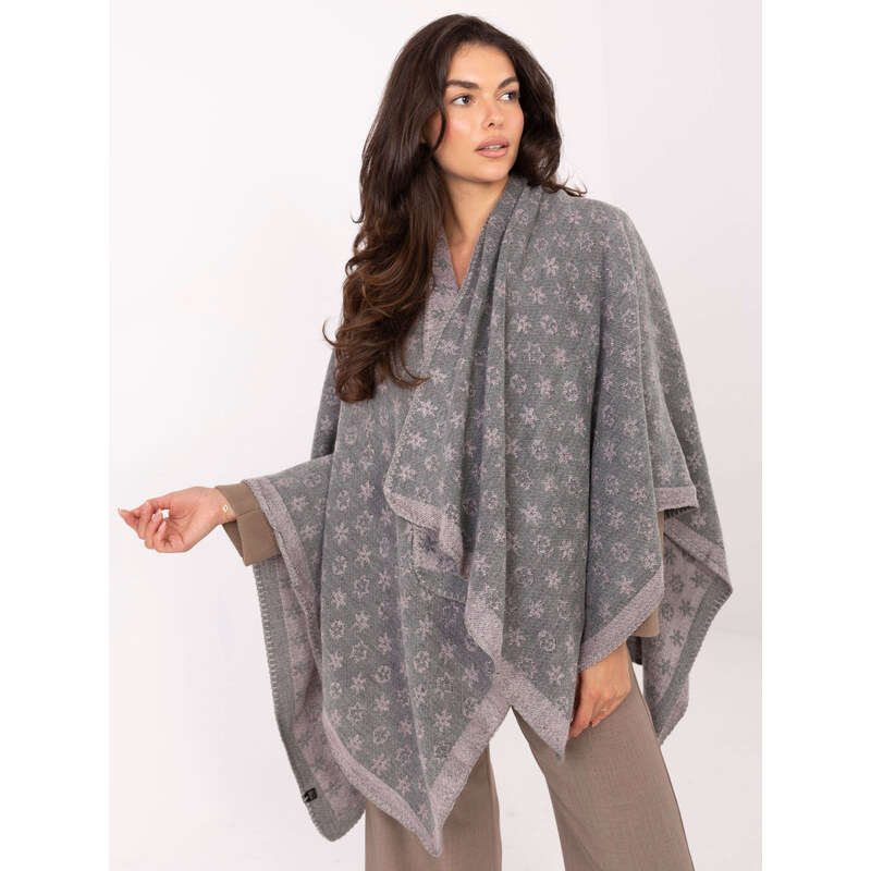 BASIC Sivo-ružové dámske pončo s potlačou AT-PN-7661.89-grey-pink 65413201