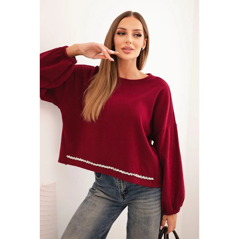 K-Fashion Dámska mikina s ozdobným lemom v spodnej časti bordová 65555606