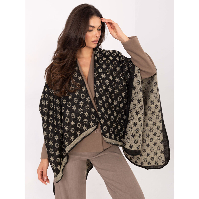 BASIC Čierno-béžové dámske pončo s potlačou AT-PN-7661.89-black-beige 65413202